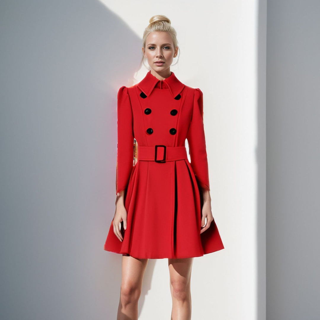 Damen moderner Trenchcoat mit tailliertem Schnitt und Doppelknöpfen Drune