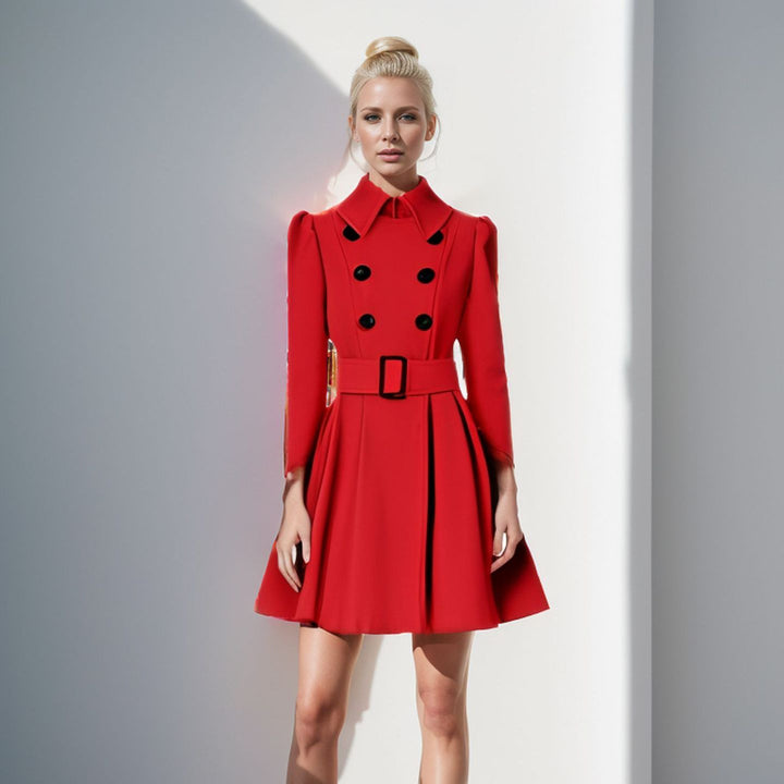 Damen moderner Trenchcoat mit tailliertem Schnitt und Doppelknöpfen Drune