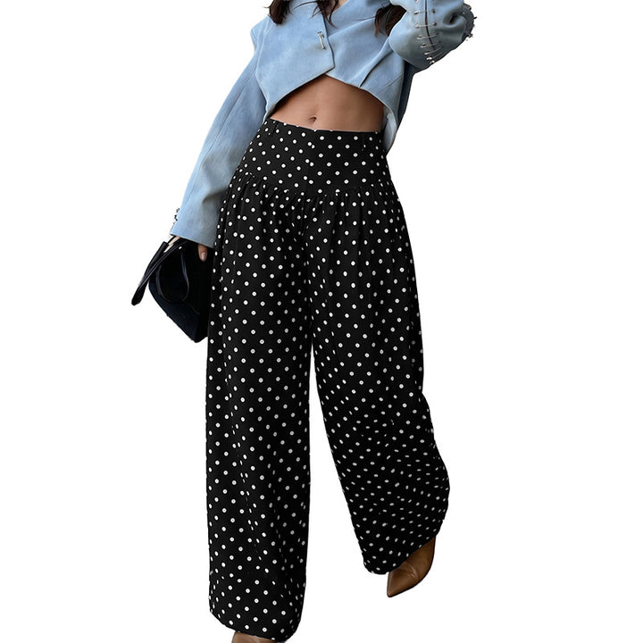 Damen High‑Waist Palazzo‑Hose mit weitem Bein und Polka‑Dot‑Print Drune