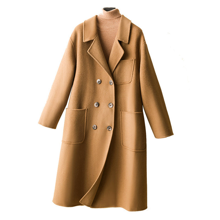Damen Oversized Doppelreiher Wollmix‑Mantel mit aufgesetzten Taschen Drune