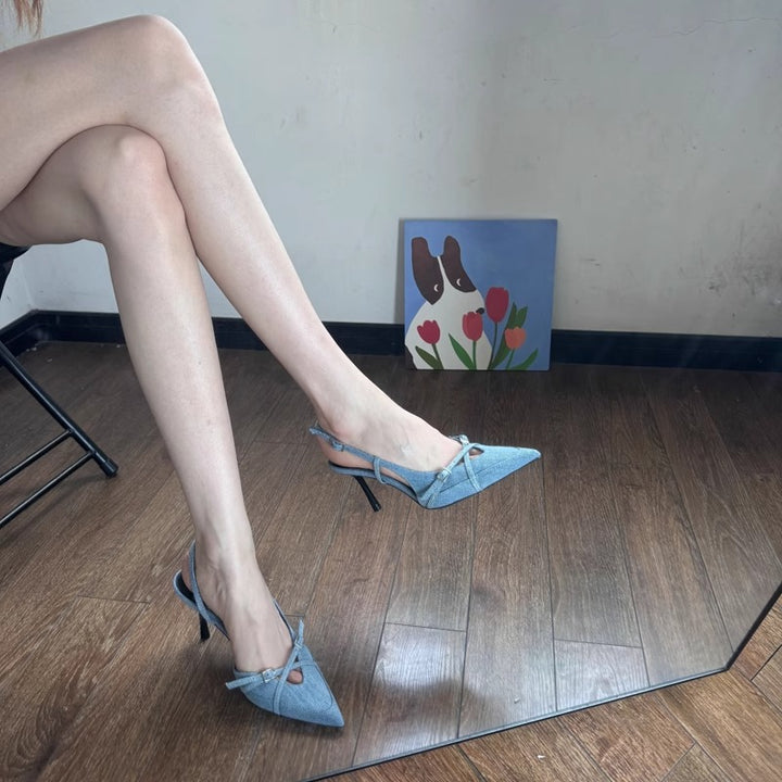 Damen Slingback-Pumps mit gekreuztem Riemen, Zierknoten und feinem Stiletto-Absatz Drune