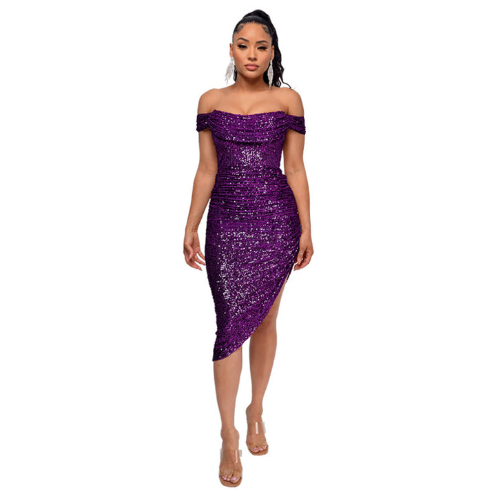 Drune | Schalkragen-Pailletten-Midi-Kleid