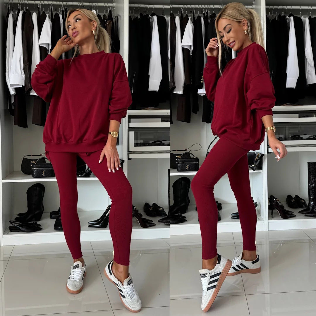 Damen zweiteiliges Lounge-Set mit oversized Sweatshirt und enganliegender Rippleggings Drune