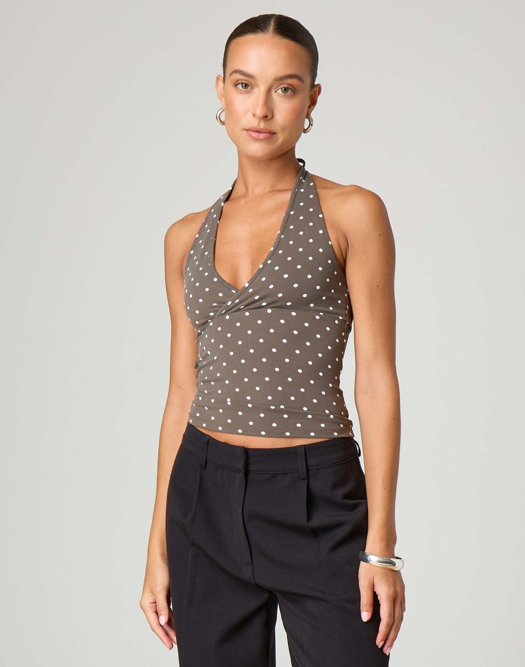 Damen Halter-Top mit Punktmuster und V-Ausschnitt Drune
