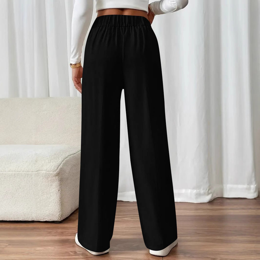 Damen Hochtaillierte Palazzo-Hose mit Zierknopfleiste, Bügelfalte und Eingrifftaschen Drune