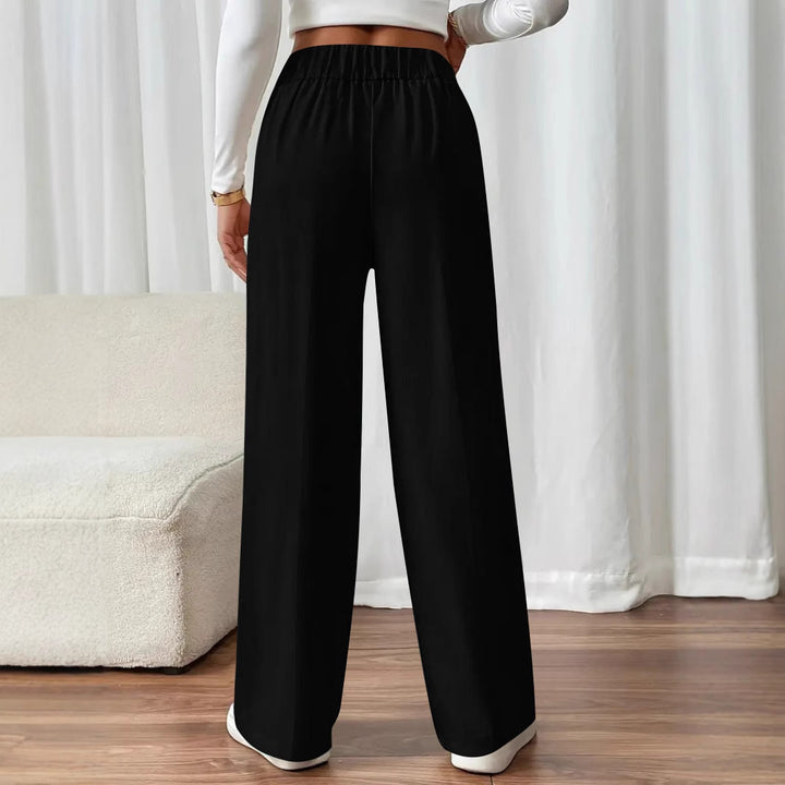 Damen Hochtaillierte Palazzo-Hose mit Zierknopfleiste, Bügelfalte und Eingrifftaschen Drune