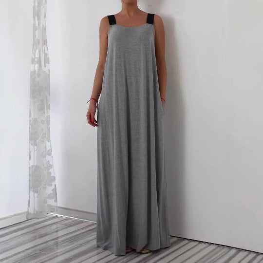 Damen luftiges Maxikleid mit verstellbaren Trägern und Taschen Drune