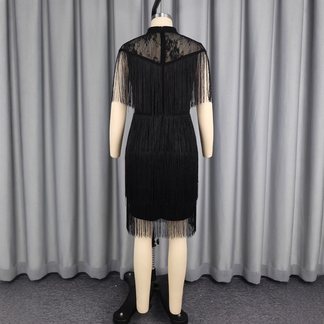 Damen Kleid mit fransierenden Details und eleganter Spitzeneinlage Drune