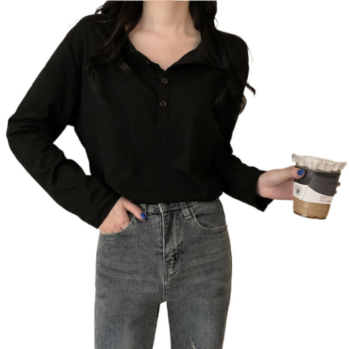Damen Langarm-Henley-Shirt mit modernem Kragen und durchgehender Knopfleiste Drune