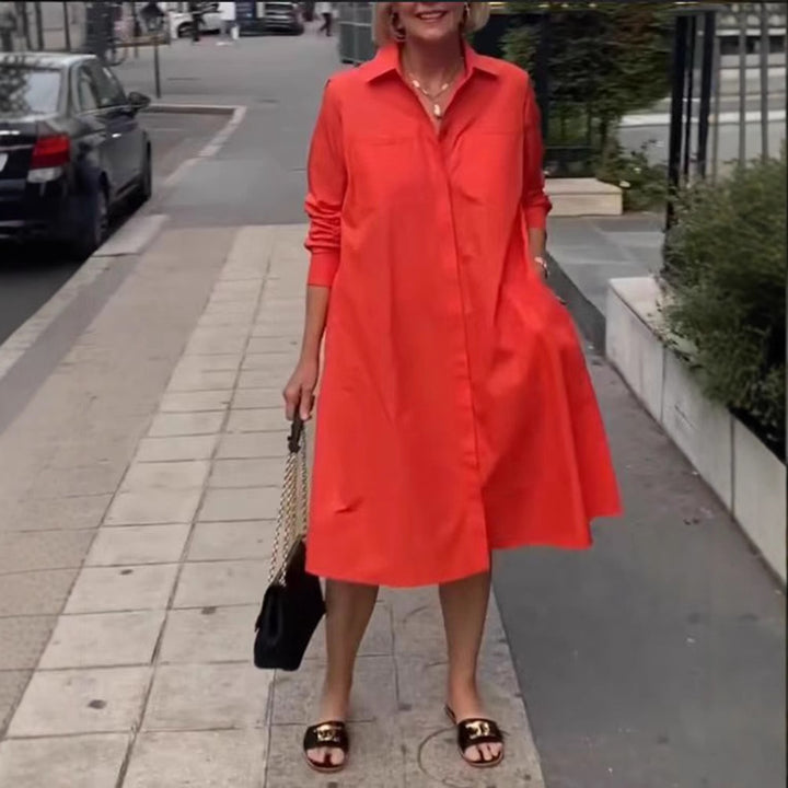 Damen nan Oversize-Popeline Swing-Hemdkleid mit verdeckter Knopfleiste, Eingrifftaschen und krempelbaren Ärmeln Drune