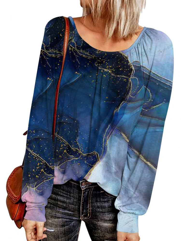 Damen Ethno-Print Oversize-Tunika mit Rundhalsausschnitt und langen Ballonärmeln Drune