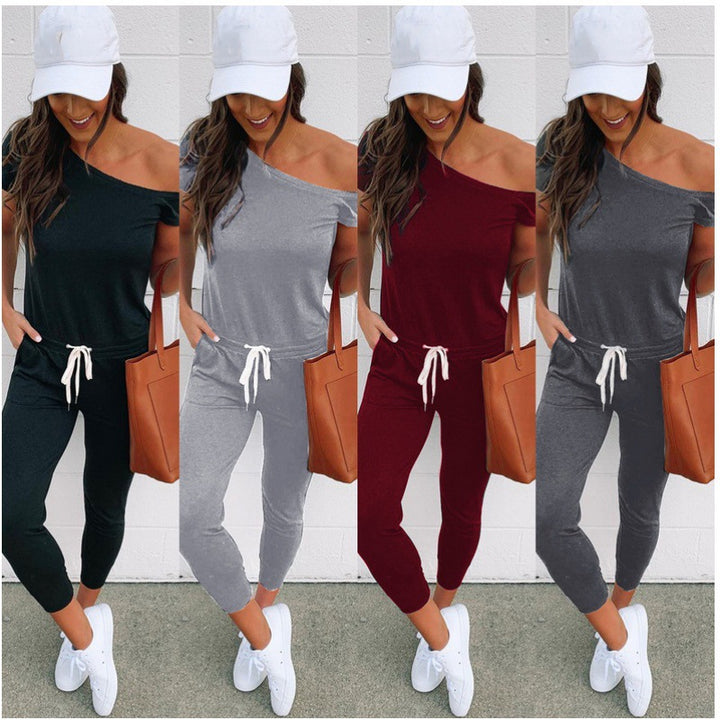 Damen stilvolles Jumpsuit mit asymmetrischem Ausschnitt und hoher Taillenbetonung Drune