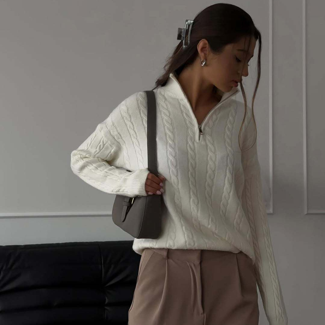 Damen eleganter Strickpullover mit hochgeschlossenem Kragen Drune