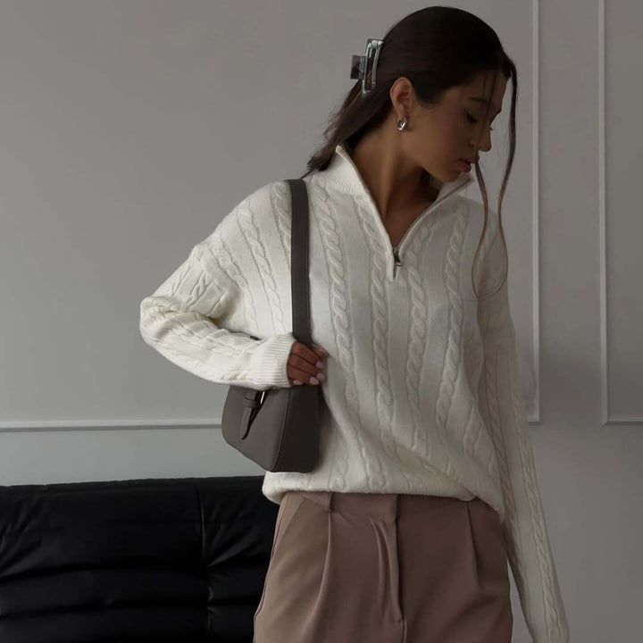 Damen eleganter Strickpullover mit hochgeschlossenem Kragen Drune