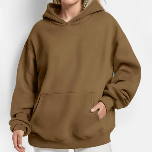 Damen nan lockerer Kapuzenpullover aus French Terry mit tiefer Schulterpassform und Kängurutasche Drune