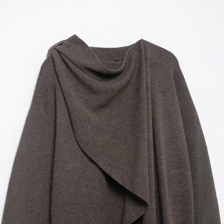 Damen Drapierter Oversize-Cardigan mit Kapuzenkragen und weitem Ärmel Drune