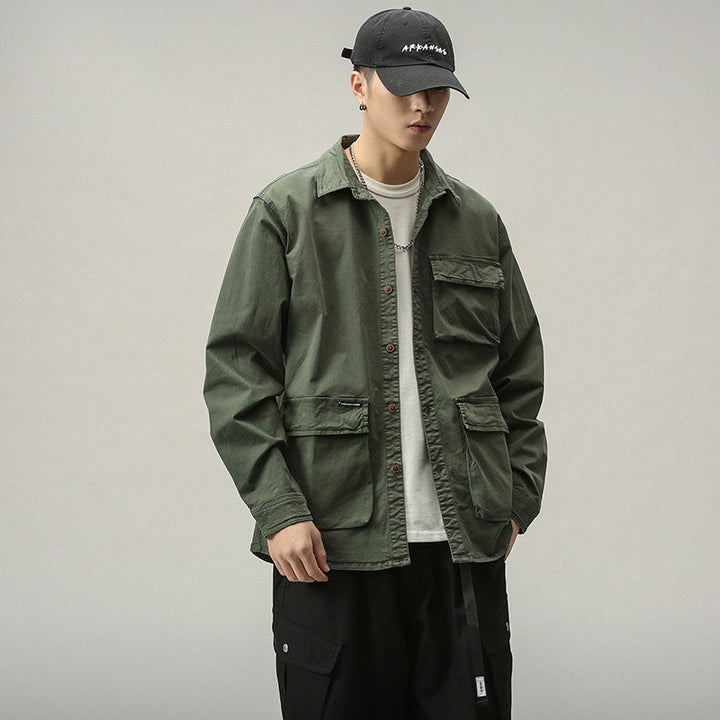 Herren Militärinspirierte Fieldjacke mit Mehrfach-Taschen und lockerem Schnitt Drune