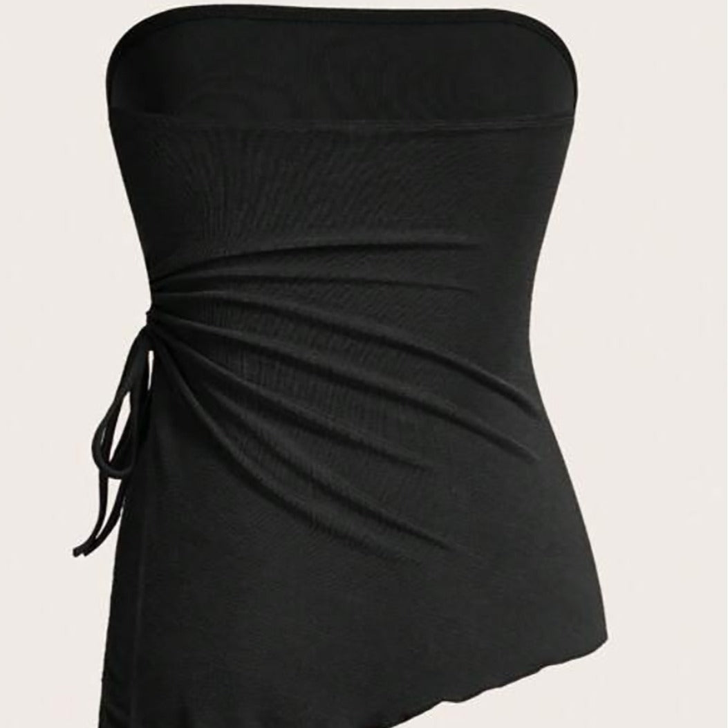 Damen Bandeau-Oberteil mit modischem Wickeldesign und verstellbaren Riemen Drune