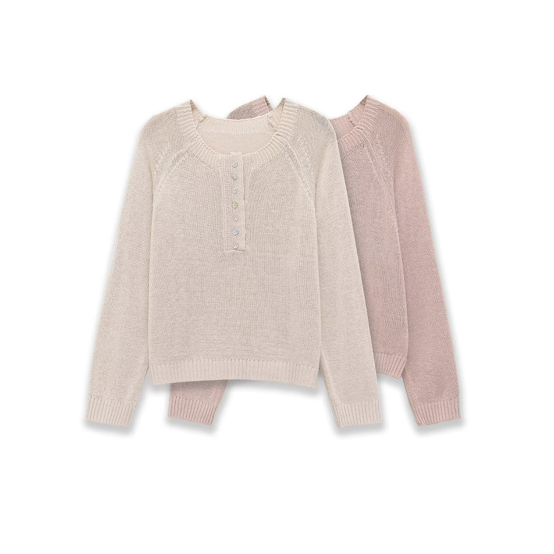 Damen Leichter Feinstrick-Pullover mit Henley-Knopfleiste Drune