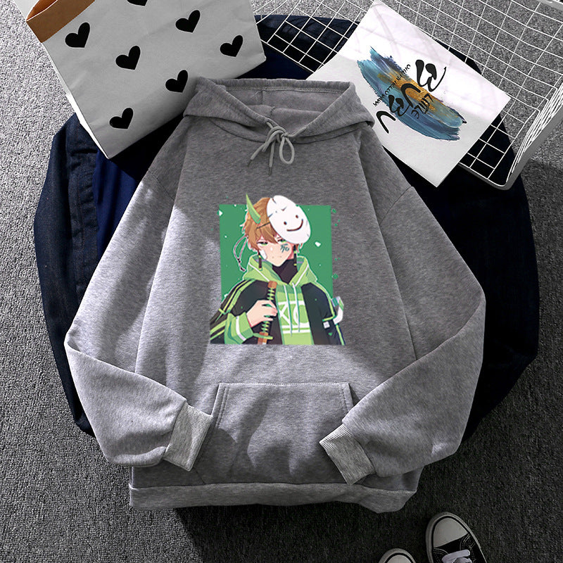Damen nan Kapuzenpullover mit geprintetem Manga-Motiv und weichem Fleece-Innenfutter Drune