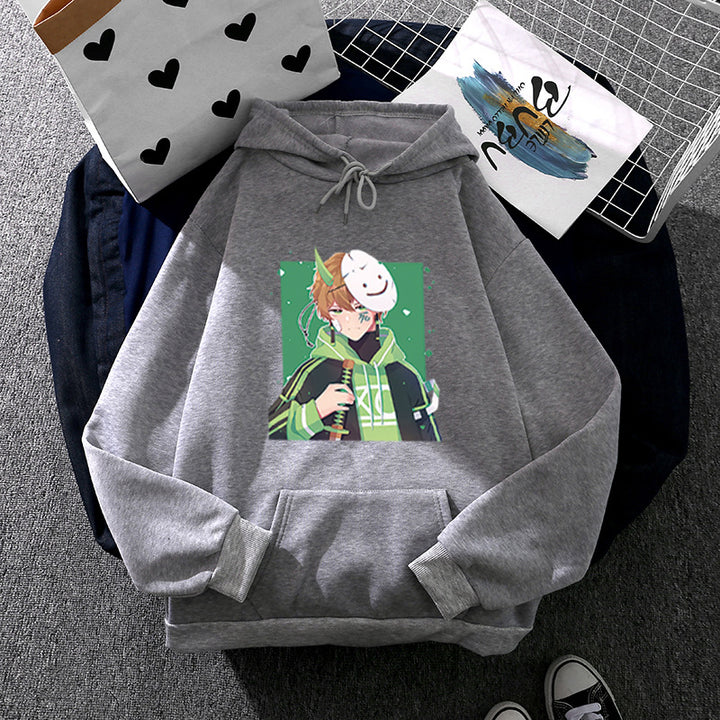 Damen nan Kapuzenpullover mit geprintetem Manga-Motiv und weichem Fleece-Innenfutter Drune