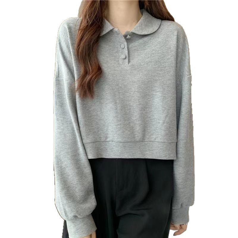 Damen lässiger Poloshirt-Pullover mit Knopfdetails Drune