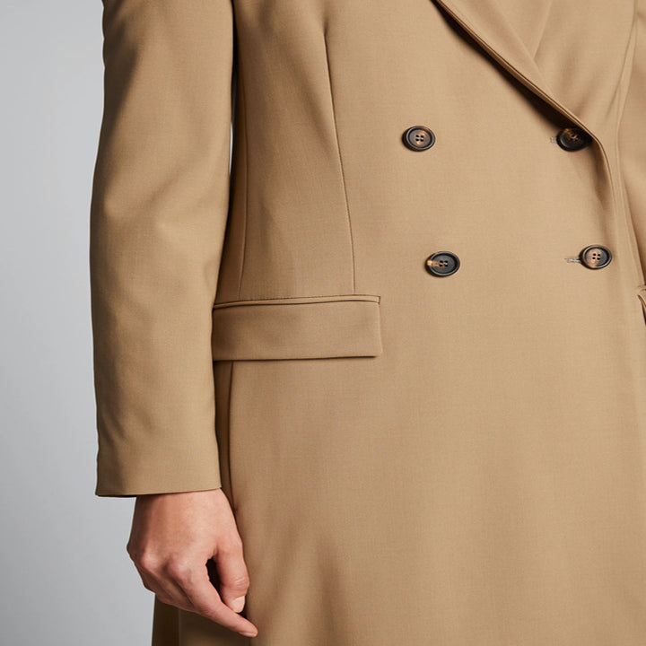 Damen Maxilanger Einreihiger Longcoat im minimalistischen Trenchstil mit weichem Fall Drune