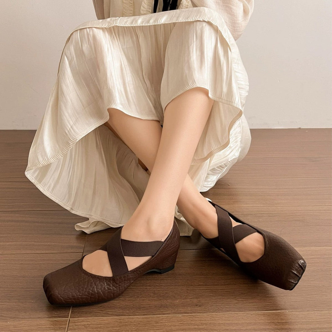 Damen Elegante Ballerinas mit dehnbarem Überkreuz-Riemen Drune