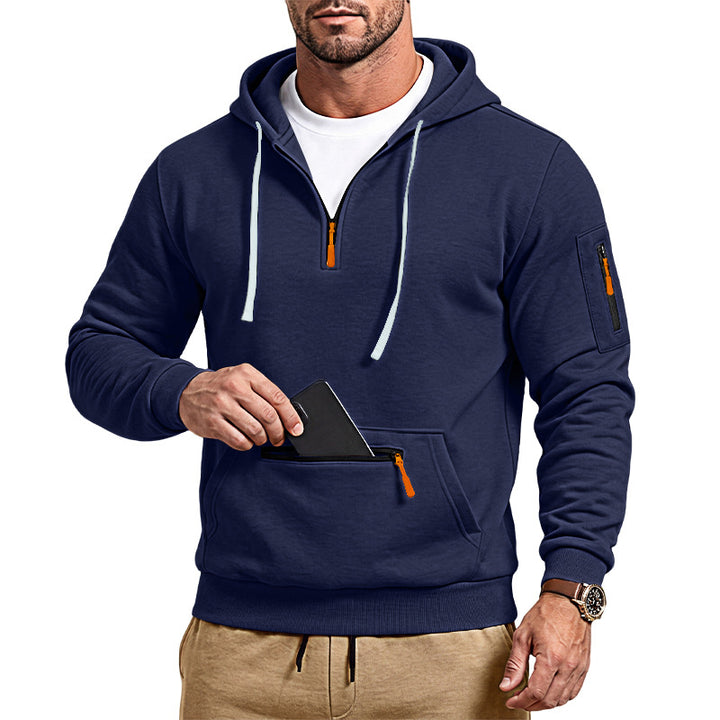 Herren sportlicher Kapuzenpullover mit halbem Reißverschluss und verschließbarer Kängurutasche Drune