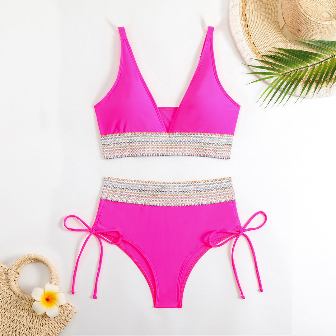 Damen Hochgeschnittener Bikini mit verstellbaren Bindebändern Drune