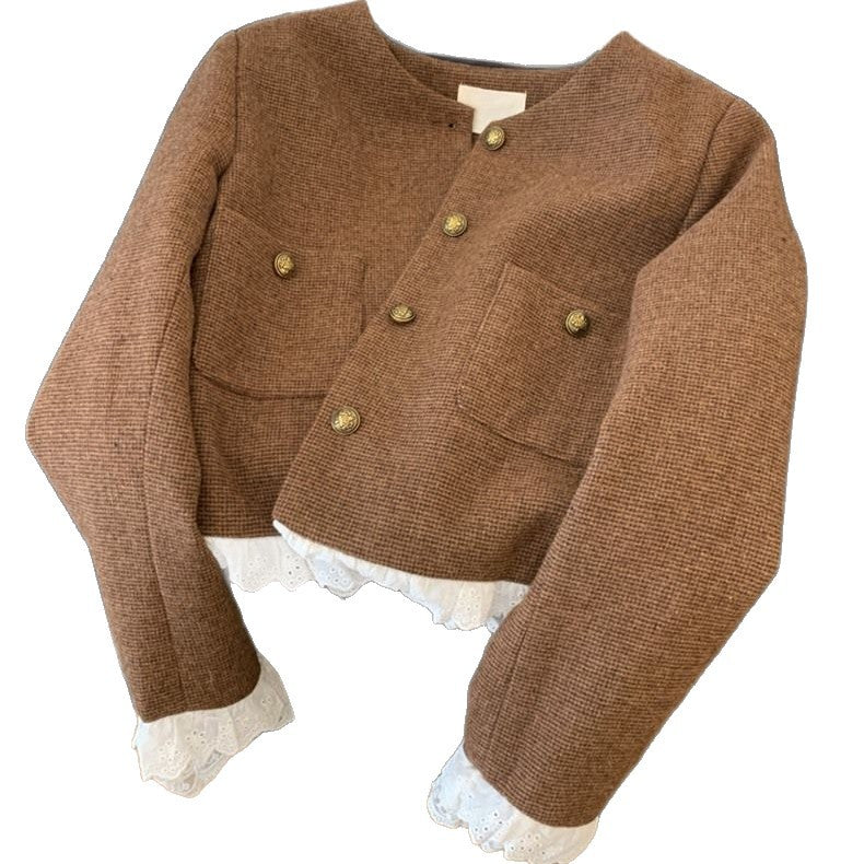 Damen modische Kurzjacke mit eleganten Spitzenakzenten Drune