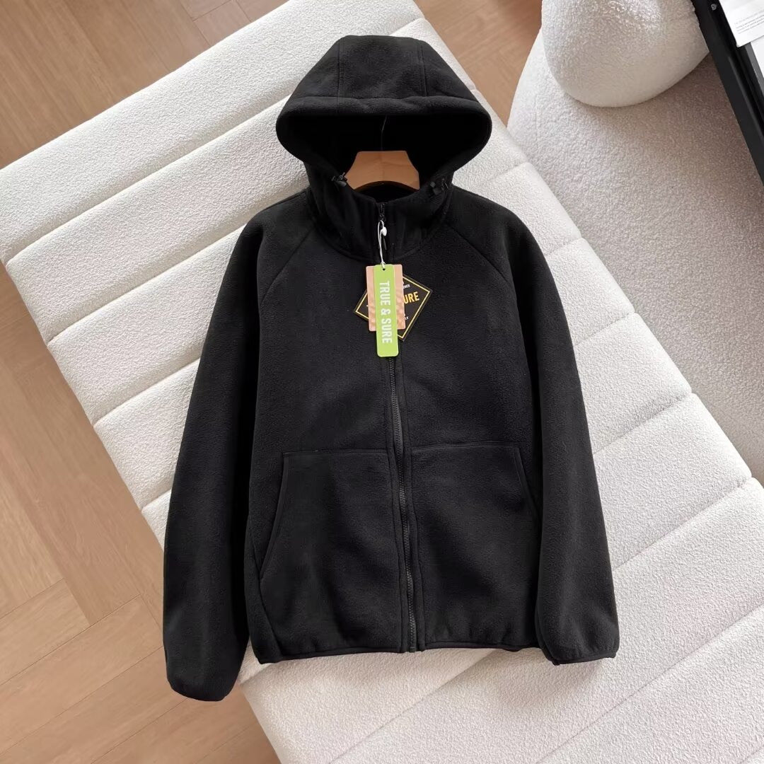 Damen warme und gemütliche Fleecejacke mit Kapuze Drune