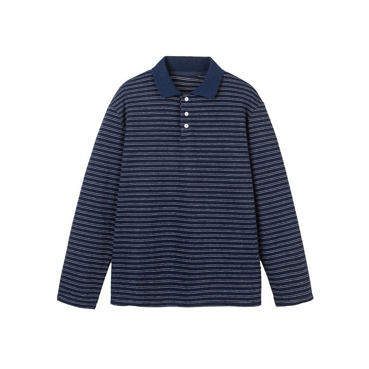 Herren Langarm-Poloshirt aus feinem Baumwollstrick mit Kentkragen und feiner Streifenstruktur Drune