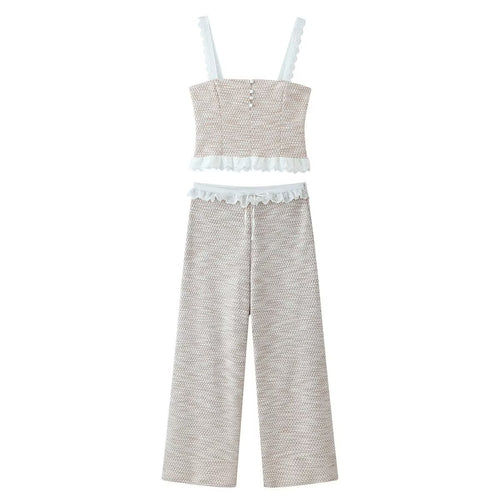 Damen Weite Tweed-Hose mit Spitzenbund und Kordelzug Drune