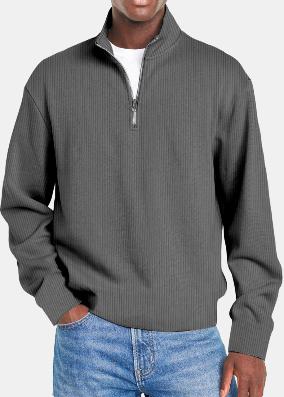 Herren nan gerippter Troyer-Pullover mit Halbzip und Stehkragen Drune