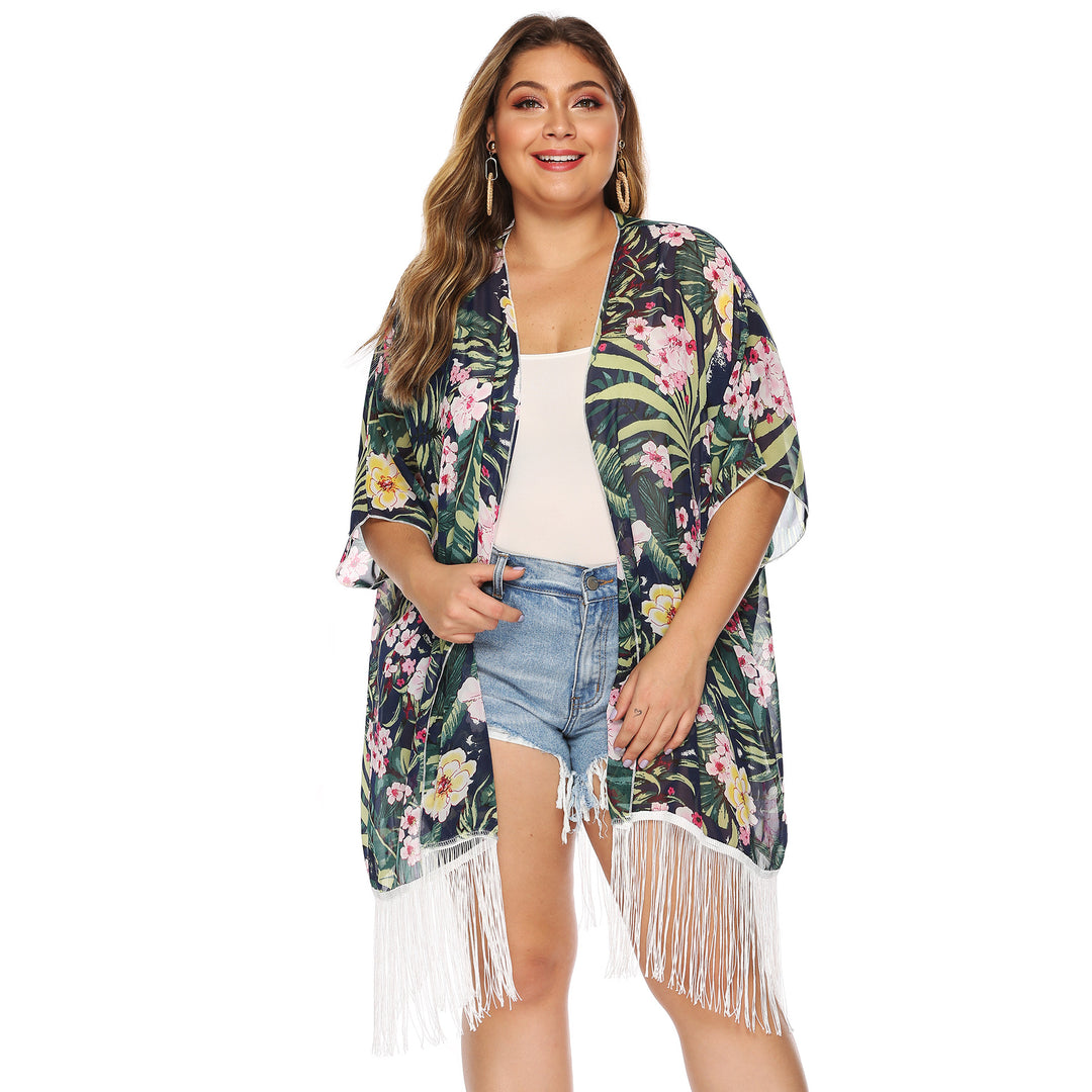 Damen luftiger Strandkimono mit fransigen Akzenten Drune