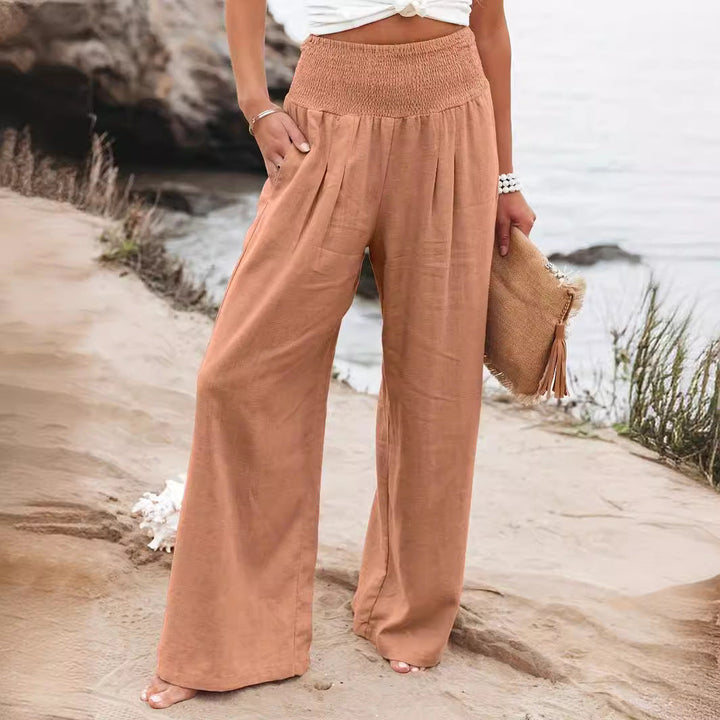 Damen weite Leinenhose mit elastischem Bund Drune