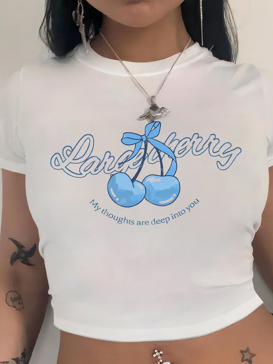 Damen Crop-T-Shirt mit fruchtigem Kirschdesign und lockerem Schnitt Drune