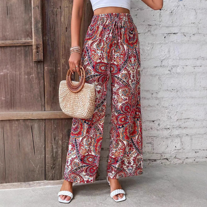 Damen weite Palazzo-Hose mit elastischem Bund und paisley Muster Drune
