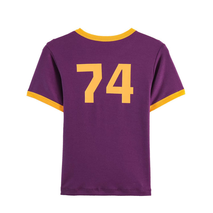Damen modisches T-Shirt mit kontrastierenden Ärmeln und aufgedrucktem Schriftzug Drune