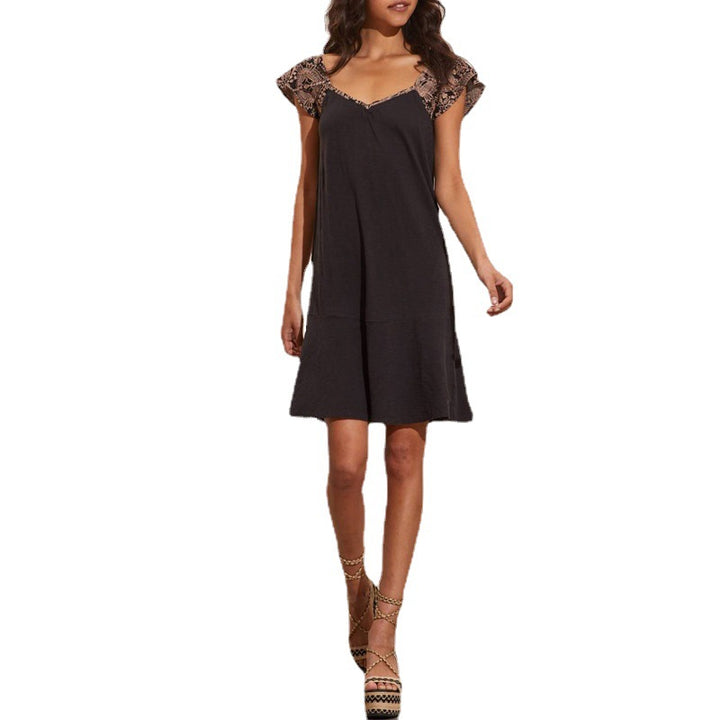 Damen Sommerliches Kleid mit Spitzen-Ärmeldetails Drune