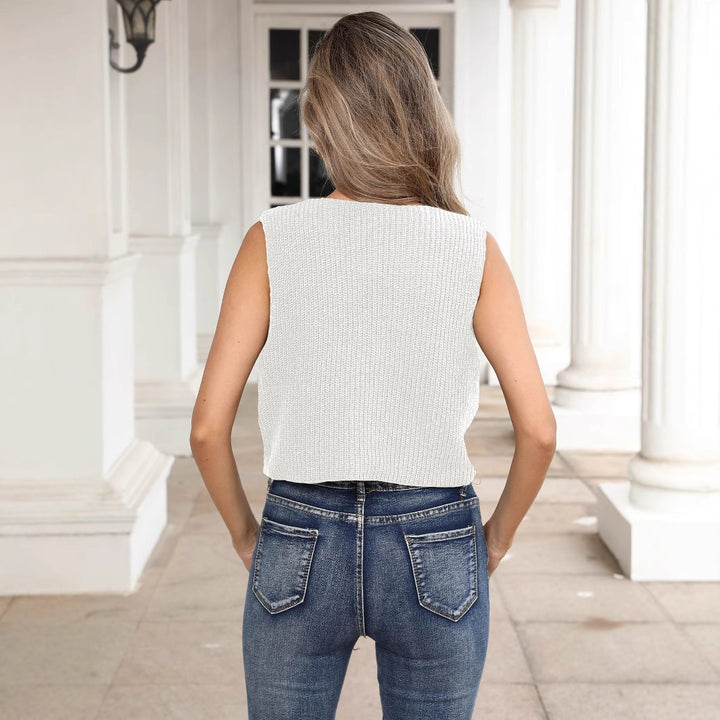Damen kurzes Stricktop mit Blumenapplikationen Drune