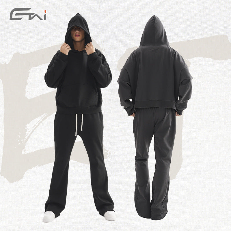 Damen Cropped-Kapuzenpullover und ausgestellte Sweathose Lounge-Set aus French-Terry Drune