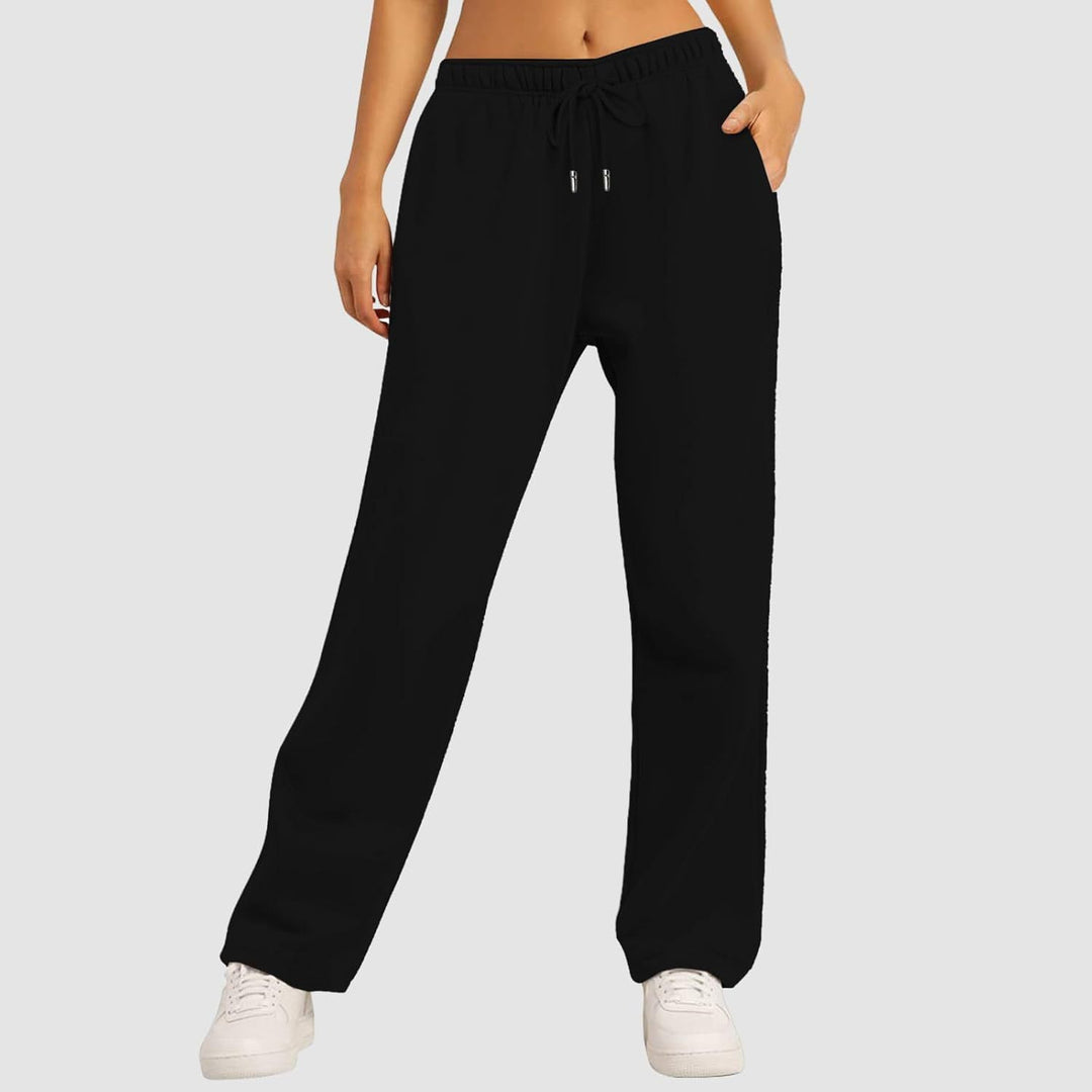 Damen nan weite High‑Waist Palazzo-Loungehose mit elastischem Komfortbund, Kordelzug und seitlichen Eingrifftaschen Drune