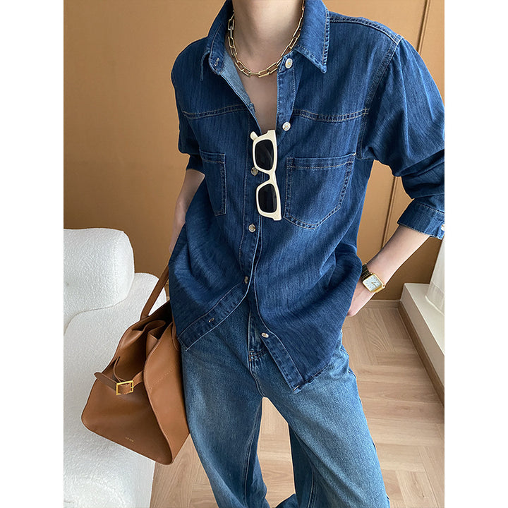 Damen Jeanshemd mit lässigem Schnitt und praktischen Brusttaschen Drune