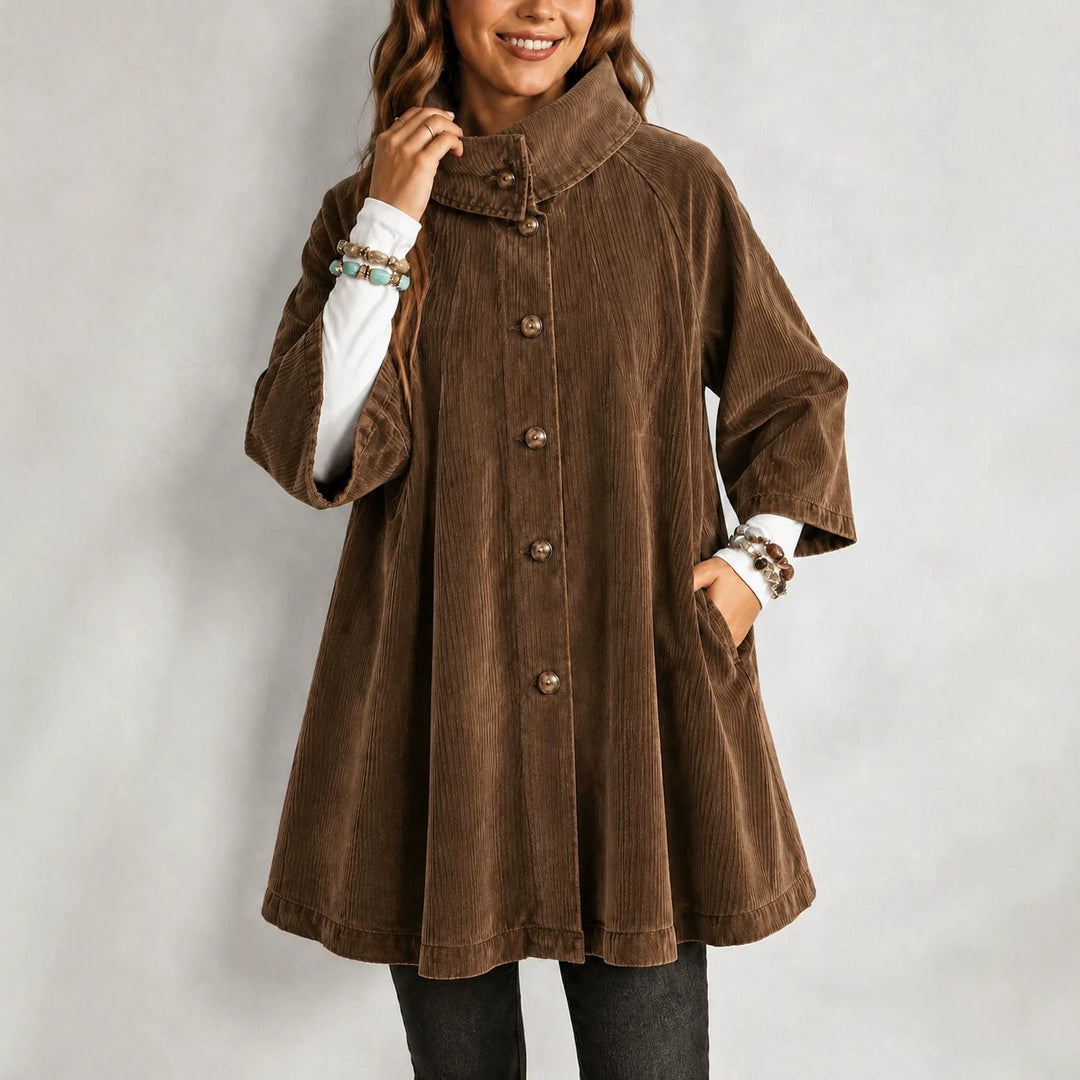Damen Cord-Mantel mit Stehkragen, A‑Linie und aufgesetzten Taschen Drune