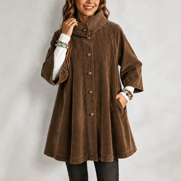 Damen Cord-Mantel mit Stehkragen, A‑Linie und aufgesetzten Taschen Drune