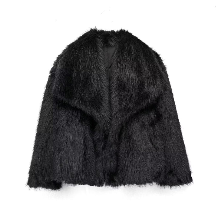 Damen Kurze Kunstfelljacke mit voluminösem Schalkragen Drune