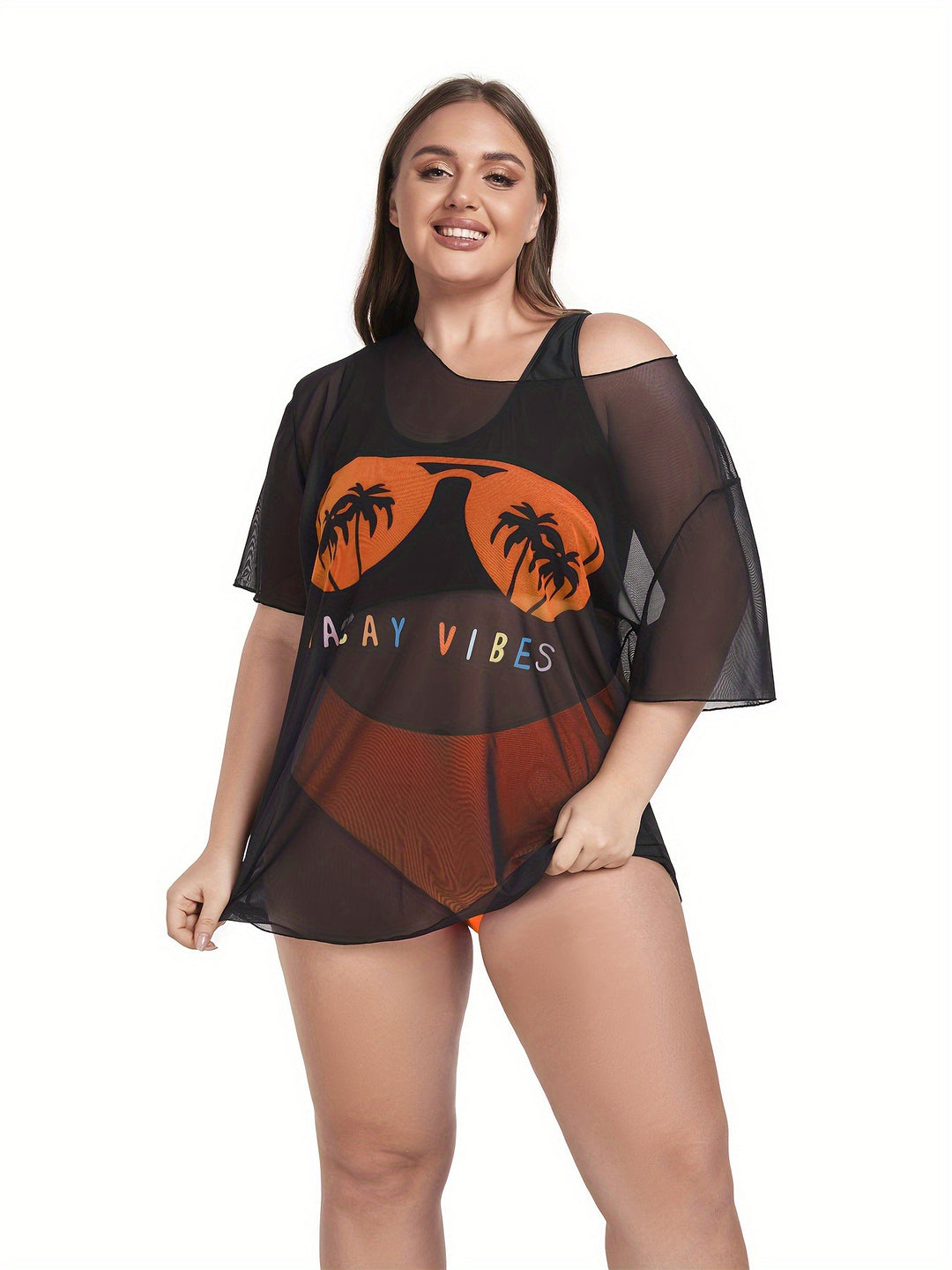 Damen Netz-Strandkleid mit lässigem Aufdruck Drune
