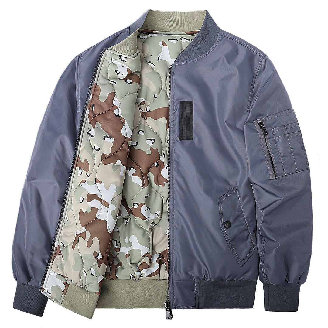 Men's  Reversible Quilted-Lined Bomber Jacket with Sleeve Utility Pocket and Ribbed Trims Drune